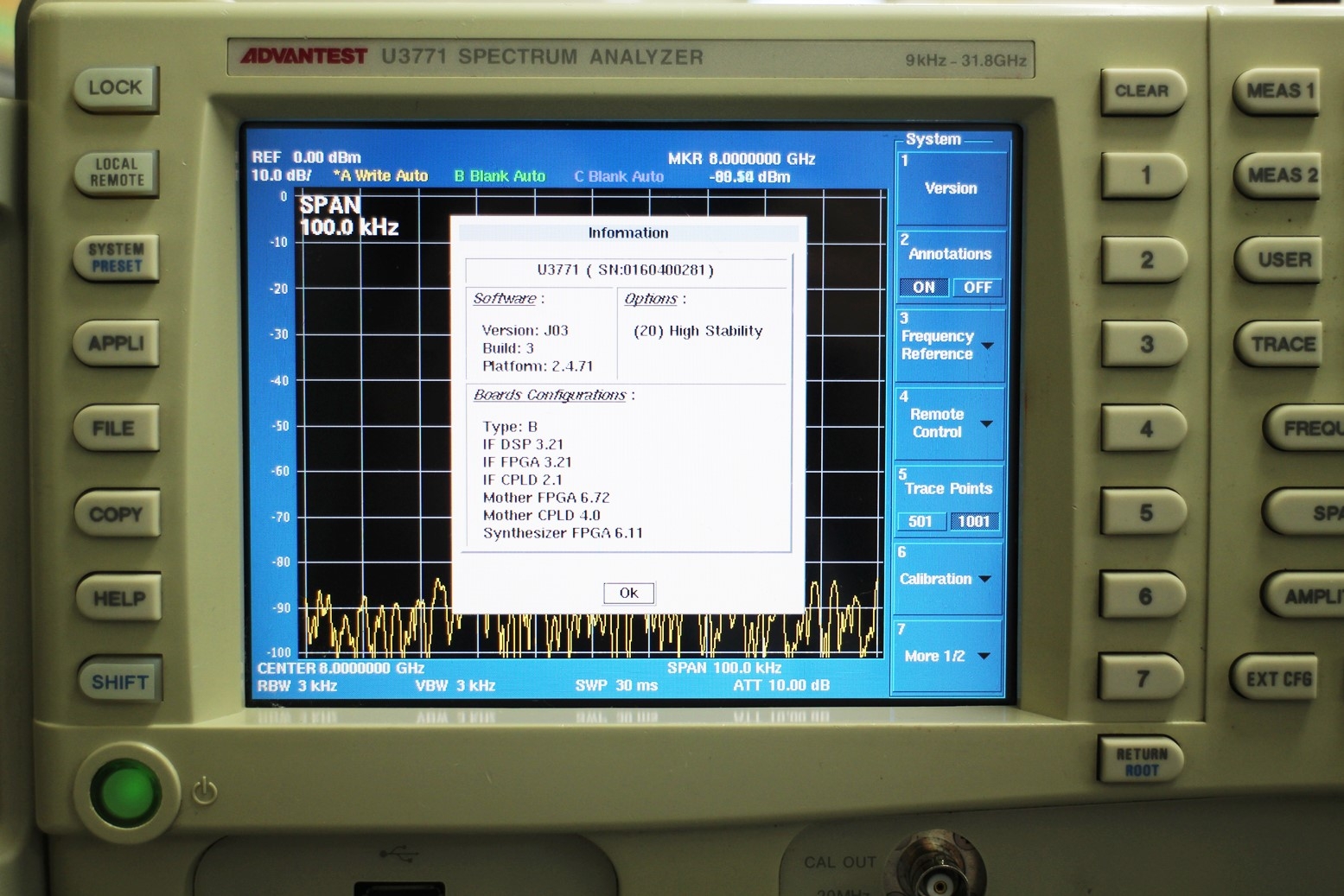 U3771/20 <b>RF2 Cal error</b>31.8GHz Portable Spectrum Analyzer